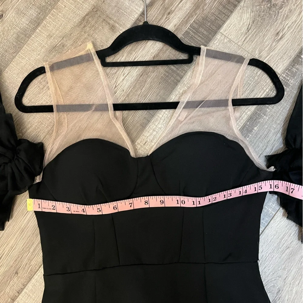 Gracia Black mini Dress with corset style top and Tulle Sleeves size S - Picture 2 of 7